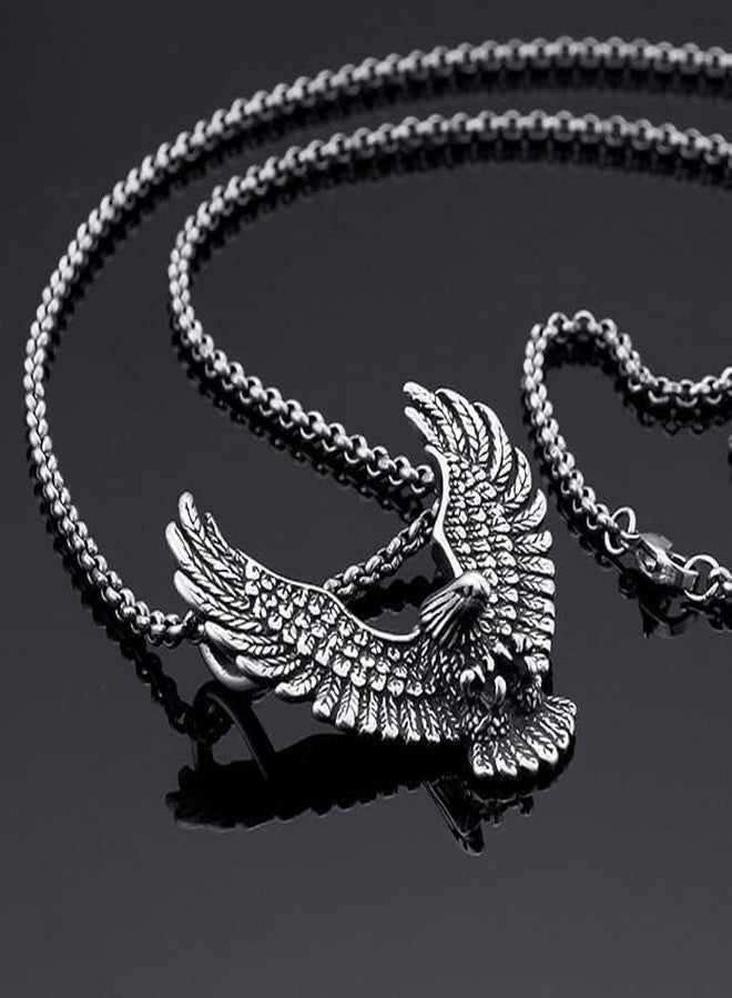 Stylewell Bold Rider Style Stainless Steel Fyling Eagle Pendant Necklace For Men - Image 4