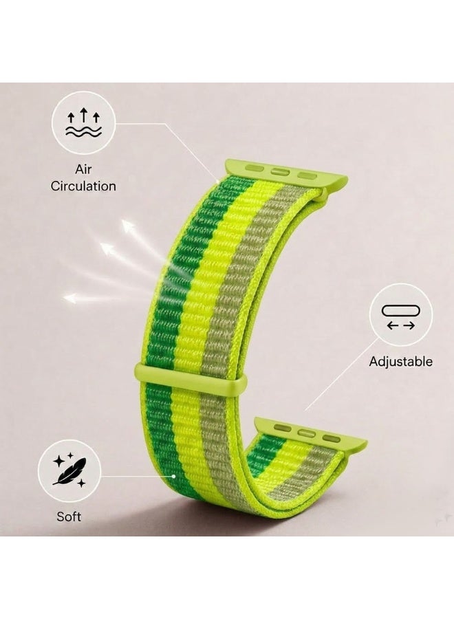MARGOUN Breathable Nylon Sport Loop Band Compatible with Apple Watch 44mm 45mm 46mm 49mm for Women Men, iWatch Wrist Straps for Ultra 3 2, Se, Series 11 10 9 8 7 - Neon Yellow - Image 3