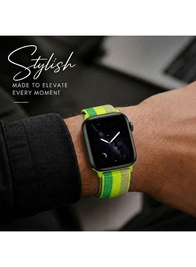 MARGOUN Breathable Nylon Sport Loop Band Compatible with Apple Watch 44mm 45mm 46mm 49mm for Women Men, iWatch Wrist Straps for Ultra 3 2, Se, Series 11 10 9 8 7 - Neon Yellow - Image 5