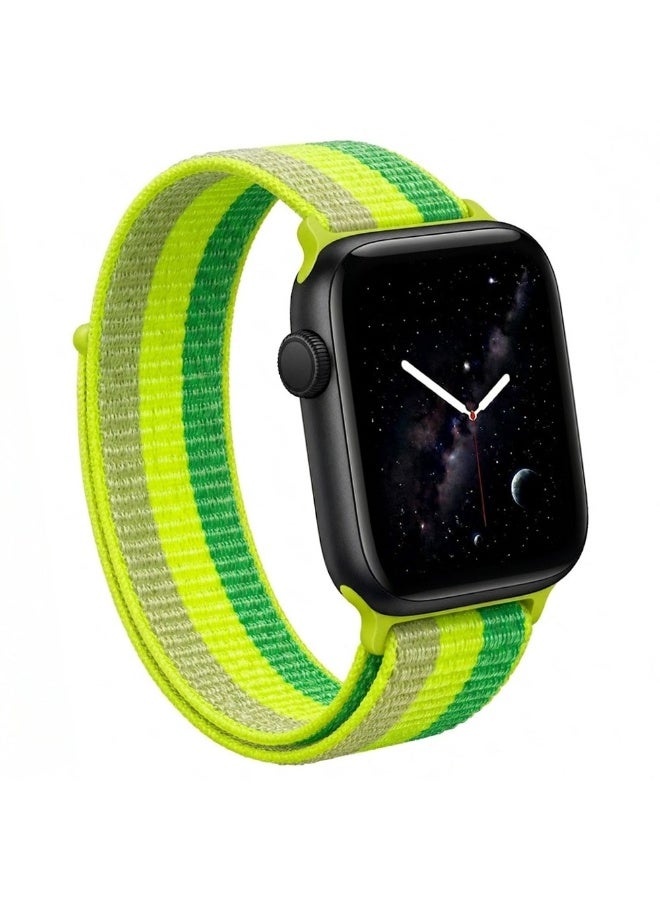 MARGOUN Breathable Nylon Sport Loop Band Compatible with Apple Watch 44mm 45mm 46mm 49mm for Women Men, iWatch Wrist Straps for Ultra 3 2, Se, Series 11 10 9 8 7 - Neon Yellow - Image 1