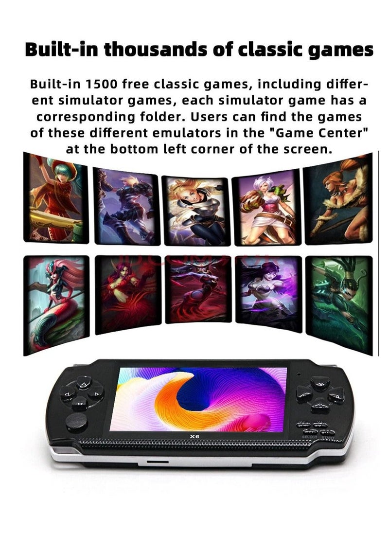 Generic - 4.3 inch 8GB Handheld Game Console - Built-in 1500 Games - Supports Multiple Simulators - X6 Retro Video Game Console - MP3/MP4/Ebook - TV OUT - Portable Game Player - Image 1