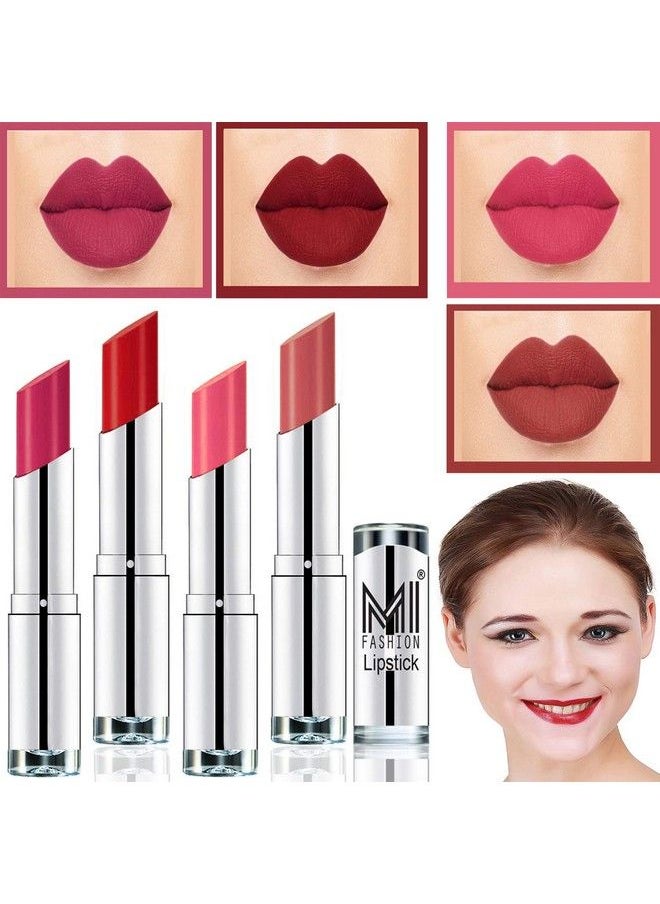 MI FASHION Hot & Bold Soft Matte Lipstick Combo 3.5 Grams Each (Dark Magenta Red Alert Peach Peach Crush)  - Image 2