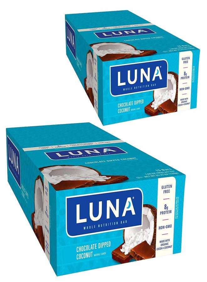 Clif Bar LUNA BAR - Gluten Free Snack Bars - Chocolate Dipped Coconut Flavor -8g of protein - Non-GMO - Plant-Based Wholesome Snacking - On the Go Snacks (1.69 Ounce Snack Bars, 30 Count) - Image 1