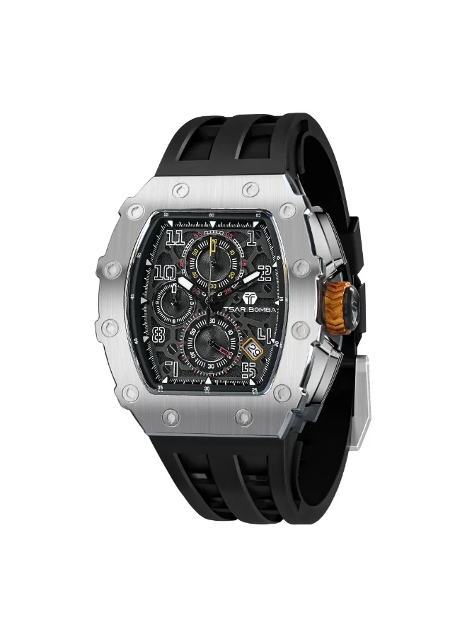 TSAR BOMBA TSAR BOMBA Men's 50M Waterproof Luxury Tonneau Watch With Silicone Bands, Japanese Quartz Movement Chronograph - Gifts for Men