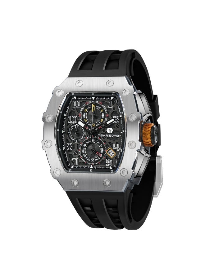 TSAR BOMBA ساعة تسار بومبا رجالية فاخرة مقاومة للماء  متر بحزام سيليكون وحركة كوارتز يابانية كرونوغراف هدايا للرجال - Image 1