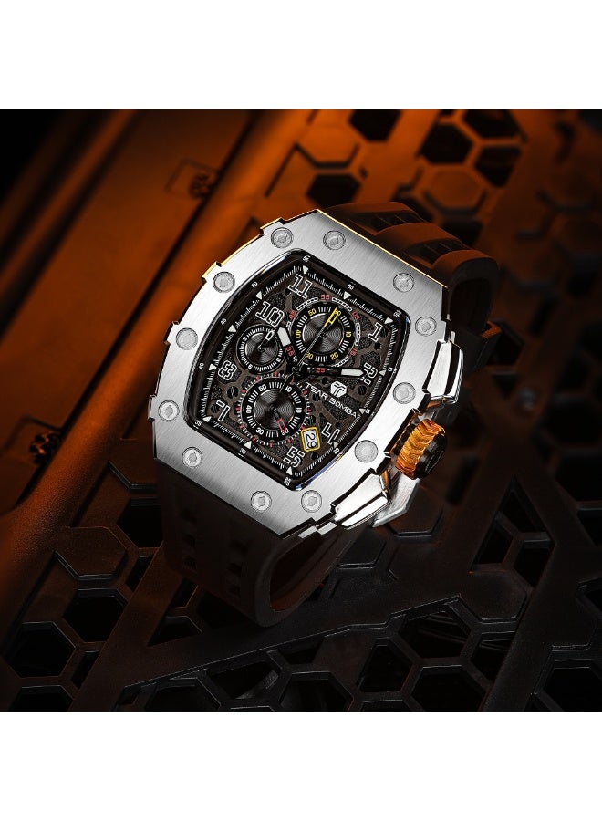 TSAR BOMBA ساعة تسار بومبا رجالية فاخرة مقاومة للماء  متر بحزام سيليكون وحركة كوارتز يابانية كرونوغراف هدايا للرجال - Image 3