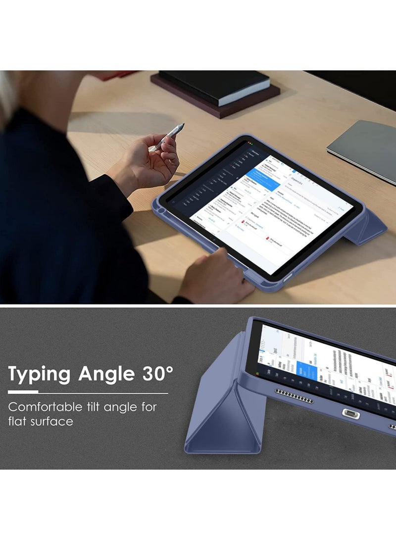 روك بو حافظة لجهاز iPad Air 11 بوصة (M3/M2) 2025/2024، iPad Air 5 10.9 بوصة (2022)/Air 4 10.9 بوصة (2020) مع حامل قلم، غطاء رفيع للكمبيوتر اللوحي مع ظهر ناعم من مادة TPU، غطاء إيقاظ/سكون تلقائي لجهاز Air 6/7 11 بوصة/Air 4/Air 5 10.9 بوصة - Image 3