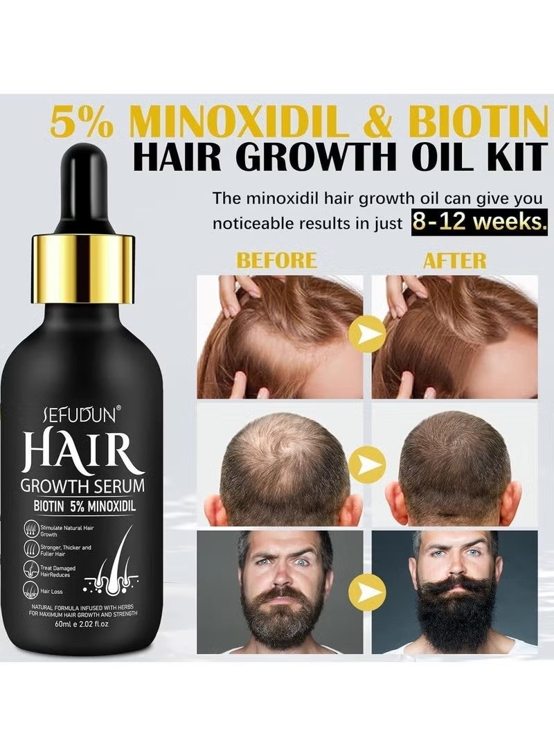 Sefudun 5% Minoxidil Hair Growth Serum Kit With Derma Roller,Minoxidil For Men and Women Hair Beard,2.02 oz Biotin Regrowth Serum Treatment For Getting Thicker Healthier Hair - Image 4