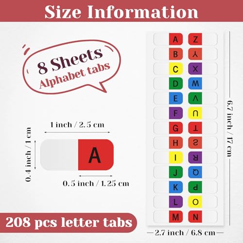 Imeepa A-Z Sticky Alphabet Tabs, Colorful Self-Adhesive Letter Index Tabs for Notebook, Textbook, Dictionary, and Filing (208 Pcs) - Image 2