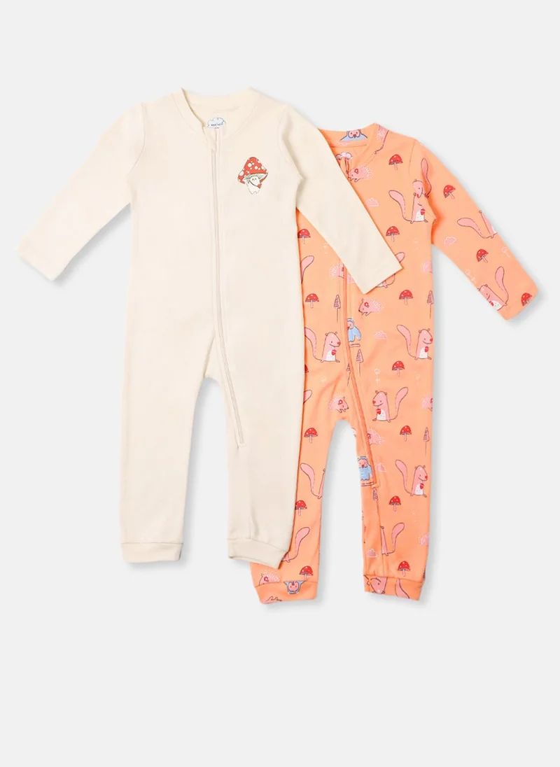 Nautinati Nautinati Infants' Interlock Cotton Cute Animal Print Pack of 2 Sleepsuit