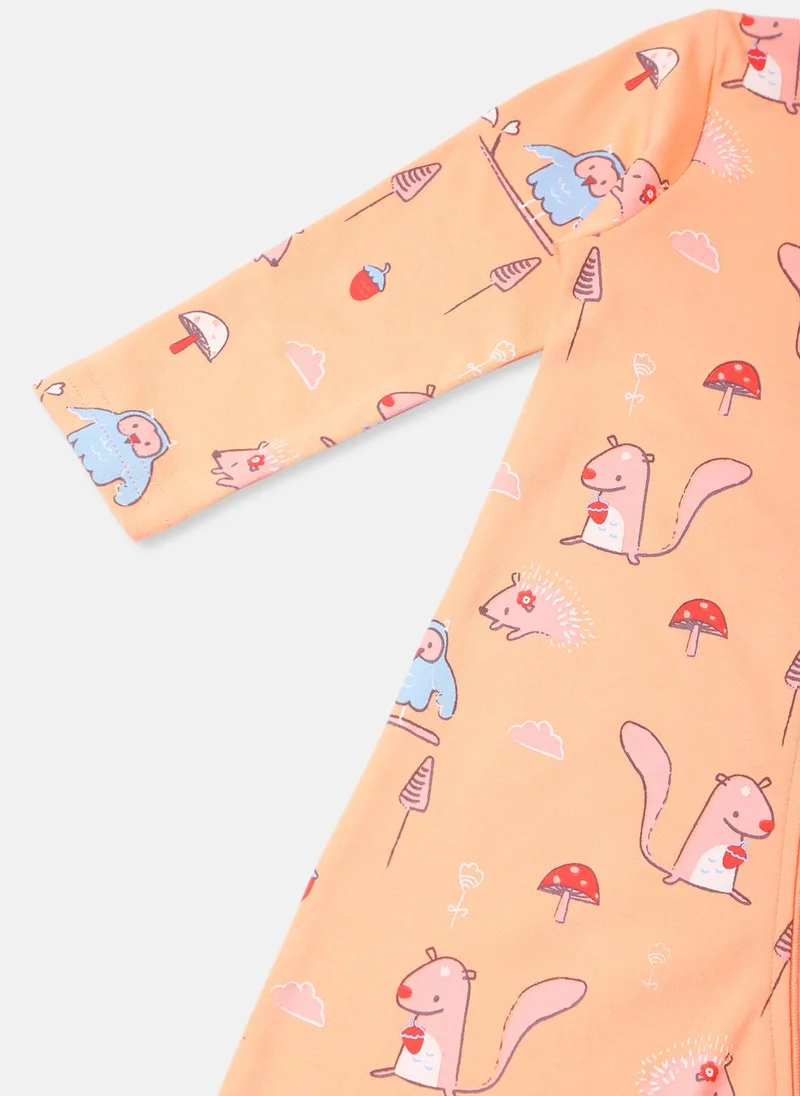 Nautinati Nautinati Infants' Interlock Cotton Cute Animal Print Pack of 2 Sleepsuit