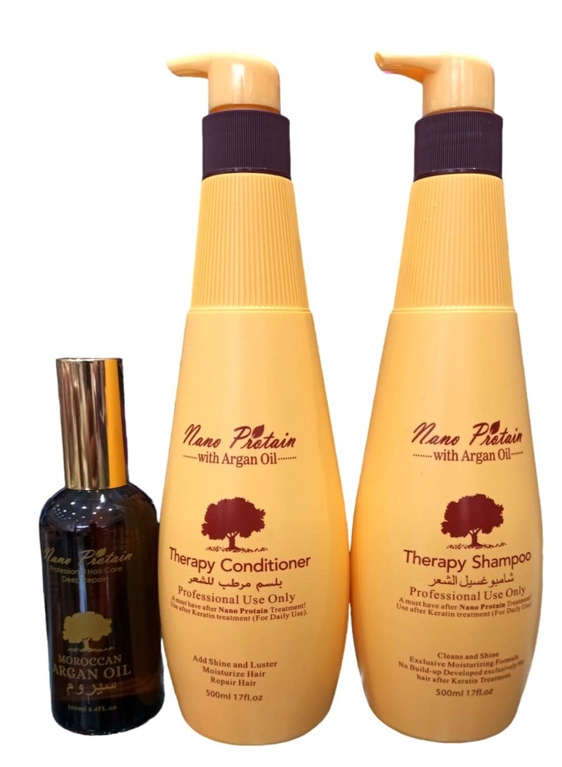 شامبو 500 مل بلسم 500 مل وسيروم 100 مل بزيت الارغان