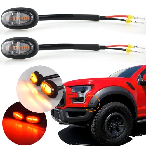 Boigoo Front Fender Flare Light Compatible with Ford F150 Raptor F150 F250 F350, Trucks/Pickup Side Marker Lights - Amber Lights Smoked Lens 12LED Super Bright - Image 1