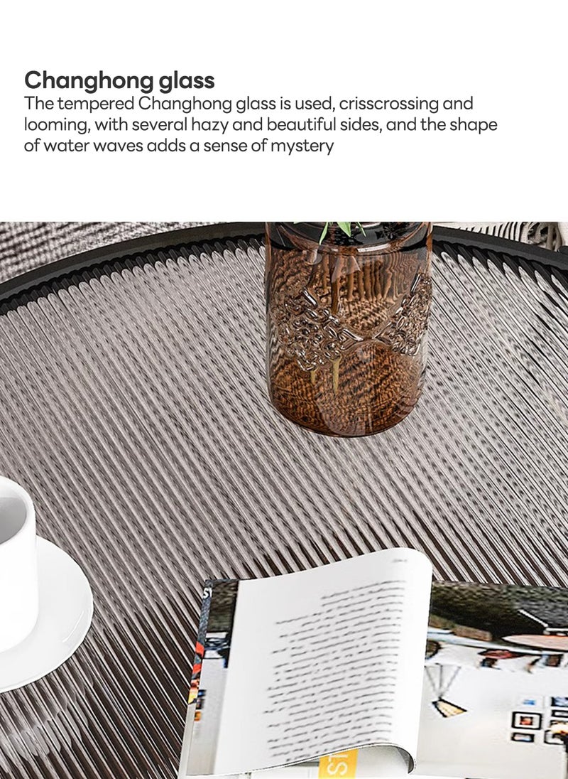 Sharpdo Simple Modern Tempered Glass Round Coffee Table, Double-Layer Coffee Table 60*60*45CM - Image 3
