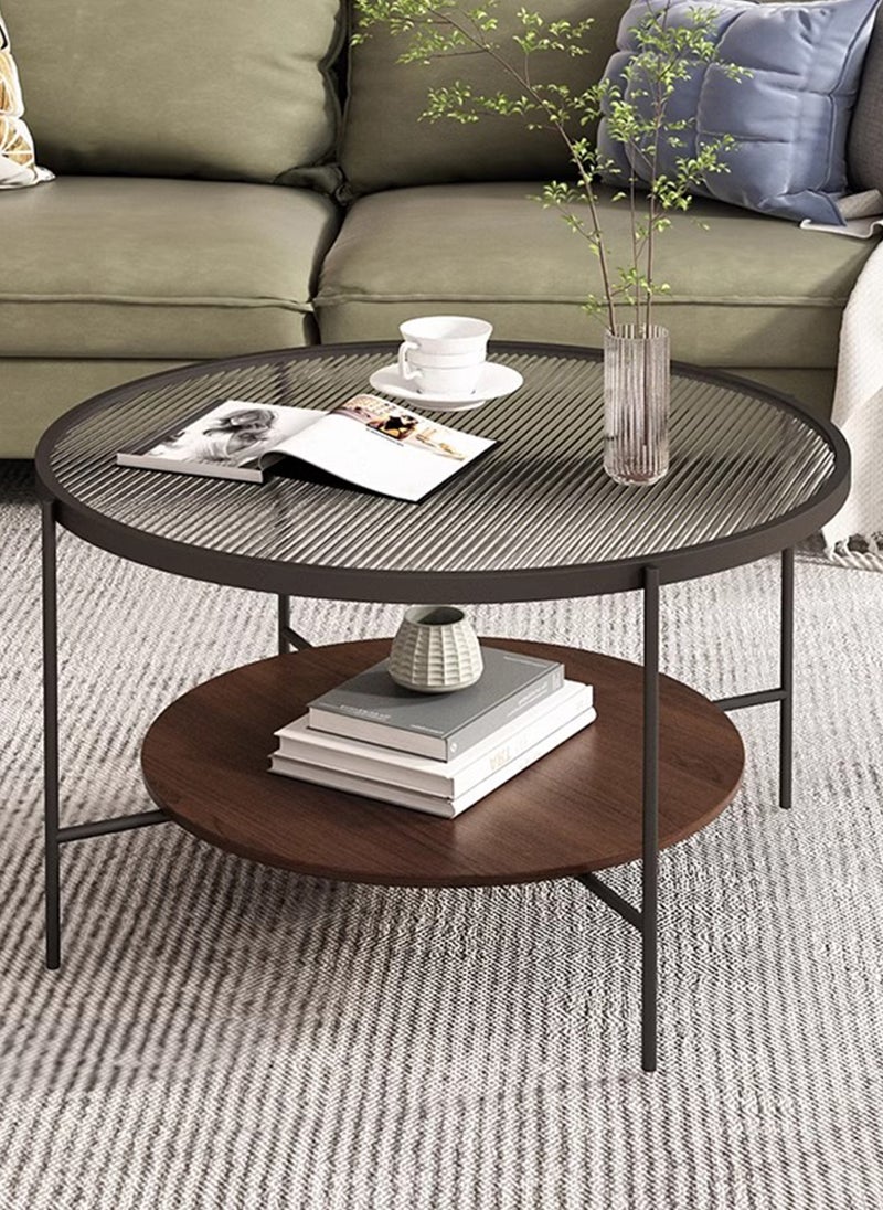 Sharpdo Simple Modern Tempered Glass Round Coffee Table, Double-Layer Coffee Table 60*60*45CM - Image 1