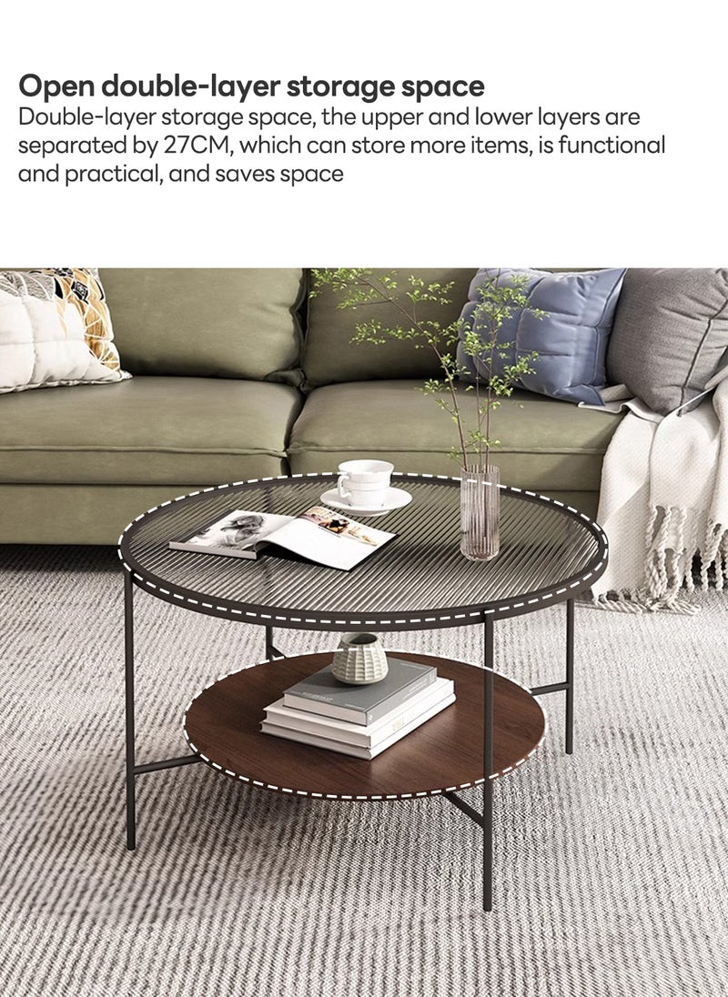 Sharpdo Simple Modern Tempered Glass Round Coffee Table, Double-Layer Coffee Table 60*60*45CM - Image 4