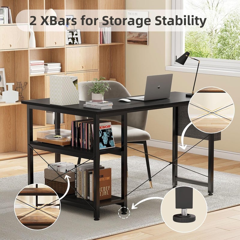 SKY-TOUCH L-Shaped Computer Desk,Study Desk,Corner Gaming Table,With Storage Bag&Storage Shelves,Modern Study Writing Table For Home,Office,Workstation, Office Design,46.5 X 31.5 X 29 Inch,Black - Image 5