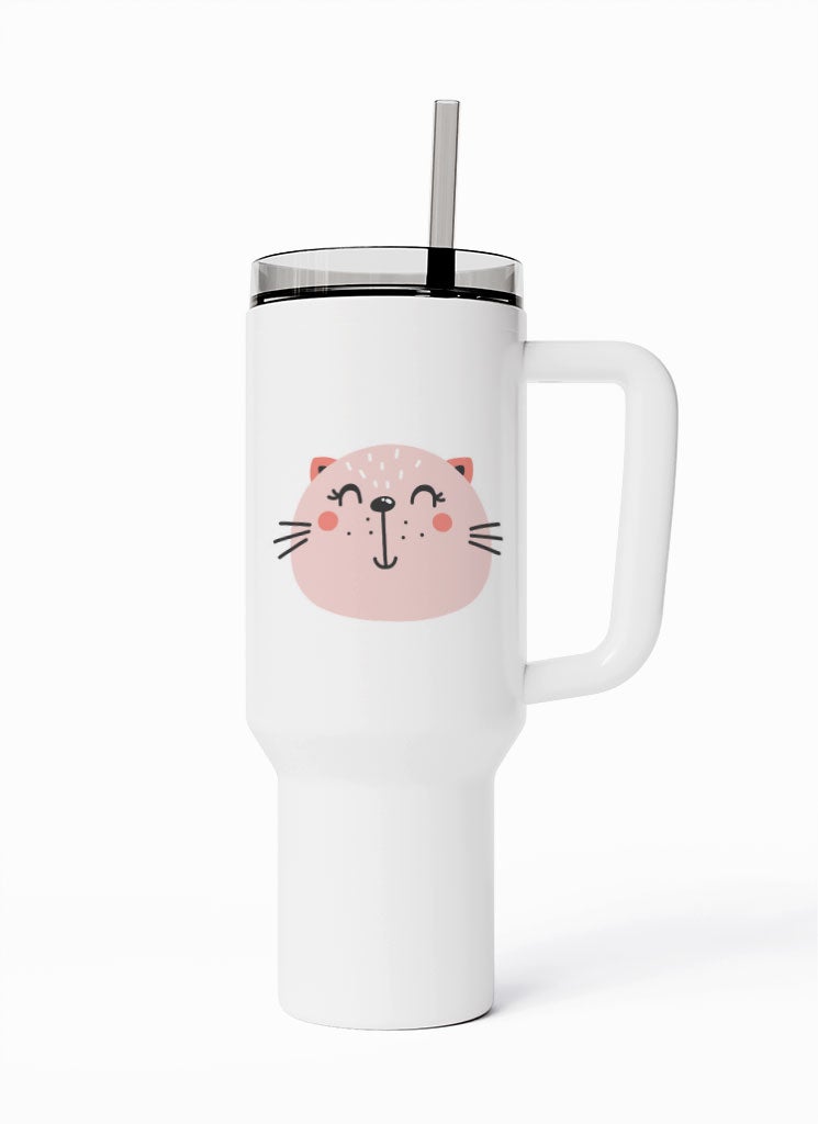 LOUD UNIVERSE Travel Tumbler Cartoon Cat Cute 1200 ml Tumbler with handle, straw and Lid - Image 1