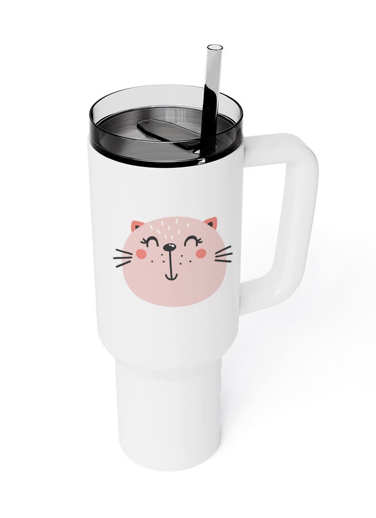 LOUD UNIVERSE Travel Tumbler Cartoon Cat Cute 1200 ml Tumbler with handle, straw and Lid - Image 2