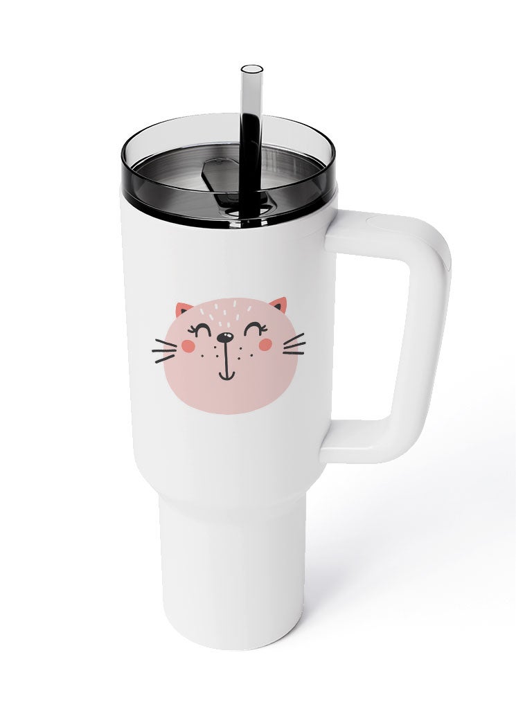 LOUD UNIVERSE Travel Tumbler Cartoon Cat Cute 1200 ml Tumbler with handle, straw and Lid - Image 3