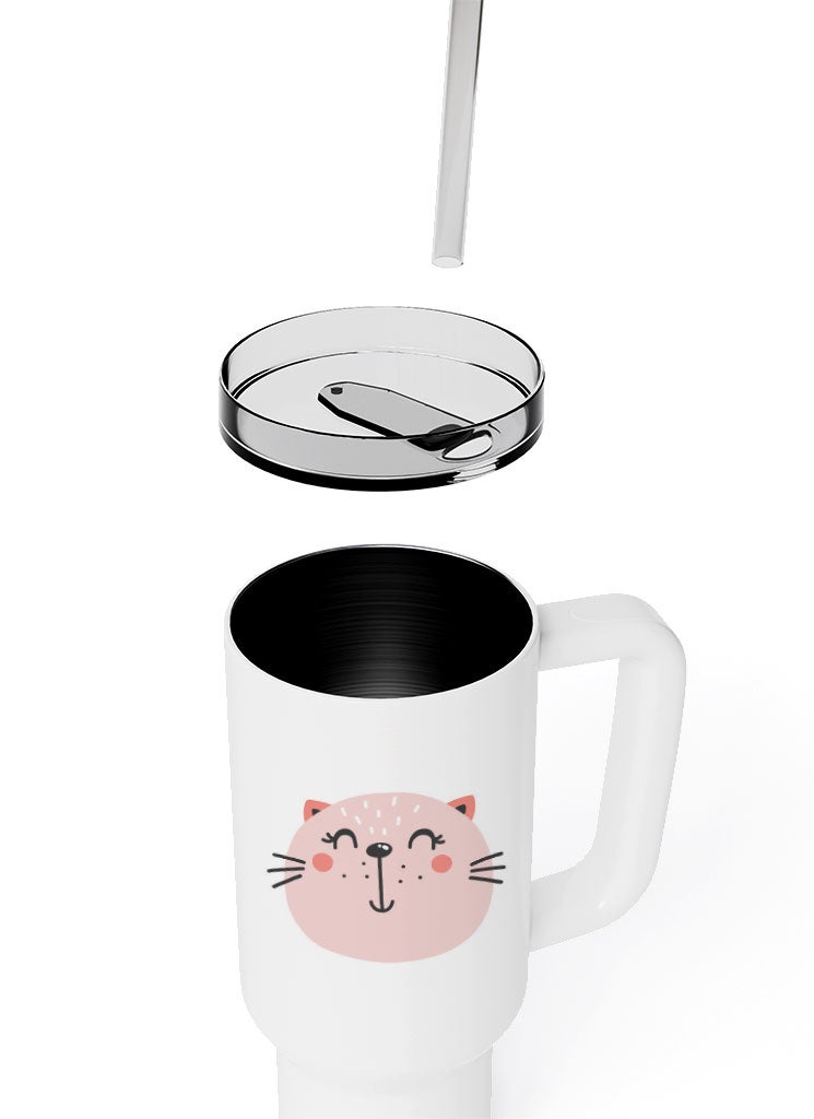 LOUD UNIVERSE Travel Tumbler Cartoon Cat Cute 1200 ml Tumbler with handle, straw and Lid - Image 5