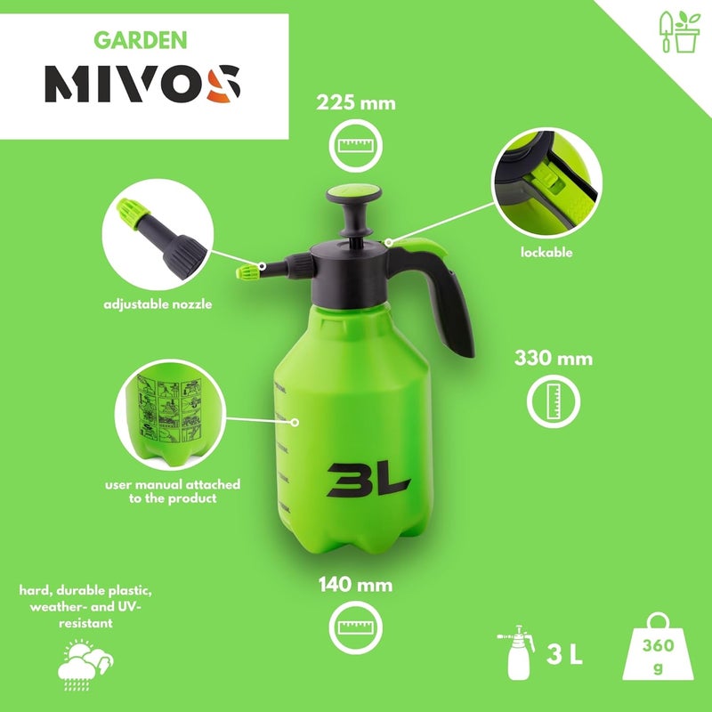 MIVOS Pressure Sprayer 3 Litres - Premium Garden Sprayer, Pump Sprayer for Balcony, Patio & Garden - Plant Sprayer - Sprayer for Plant Care, Hand Sprayer - Image 2