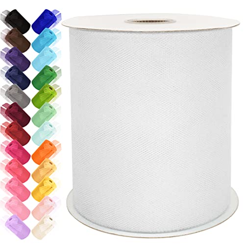 Tulle Fabric Rolls 6 Inch by 200 Yards 600 FT Ribbon Netting Spool for Tutu Skirt Wedding Baby Shower Birthday Party Decoration Gift Wrapping DIY Crafts White