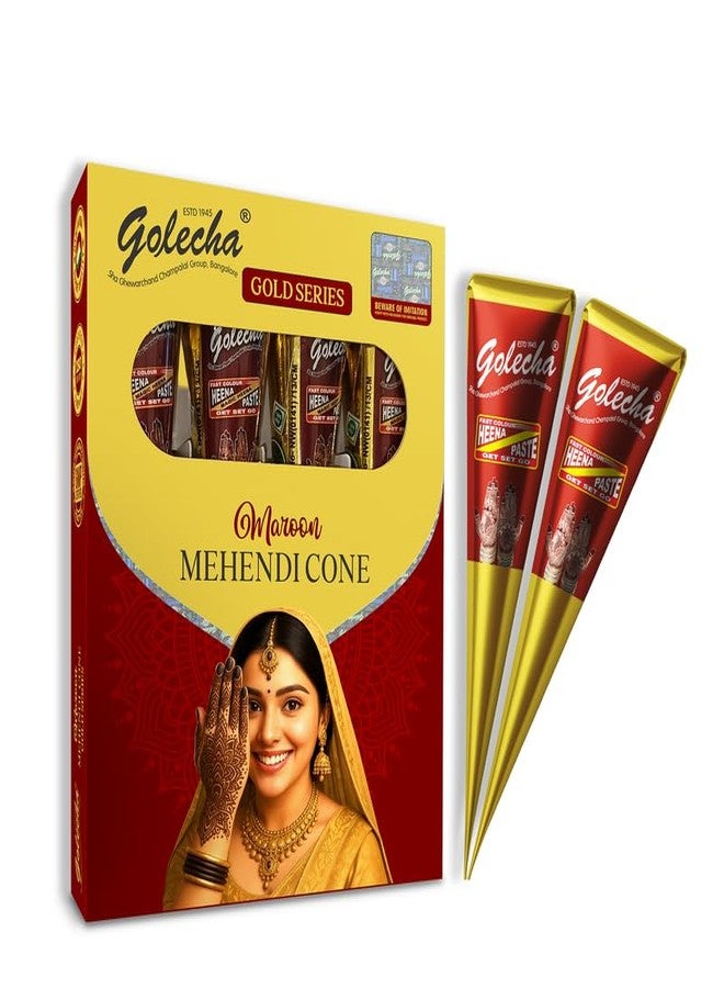Golecha Gold Series Maroon Mehendi Cones Pack of 4 | Long-Lasting & Skin-Friendly | Perfect for Weddings & Festivals - Image 1