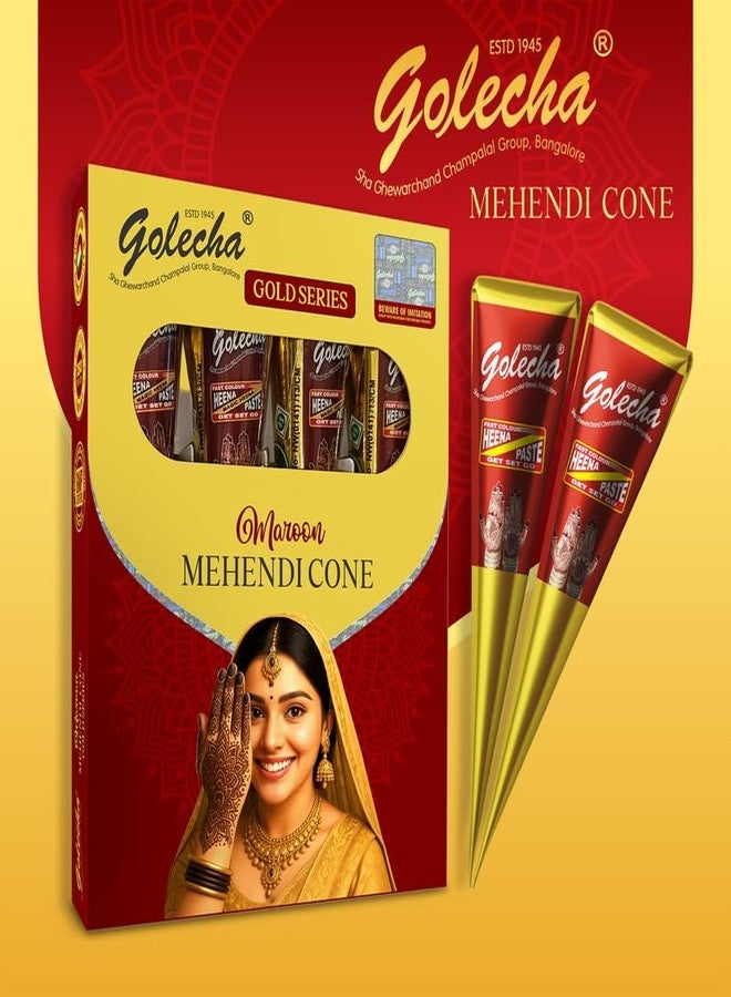 Golecha Gold Series Maroon Mehendi Cones Pack of 4 | Long-Lasting & Skin-Friendly | Perfect for Weddings & Festivals - Image 2
