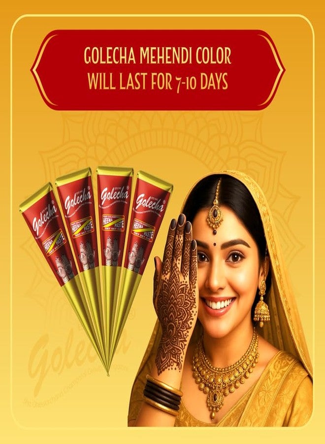 Golecha Gold Series Maroon Mehendi Cones Pack of 4 | Long-Lasting & Skin-Friendly | Perfect for Weddings & Festivals - Image 4