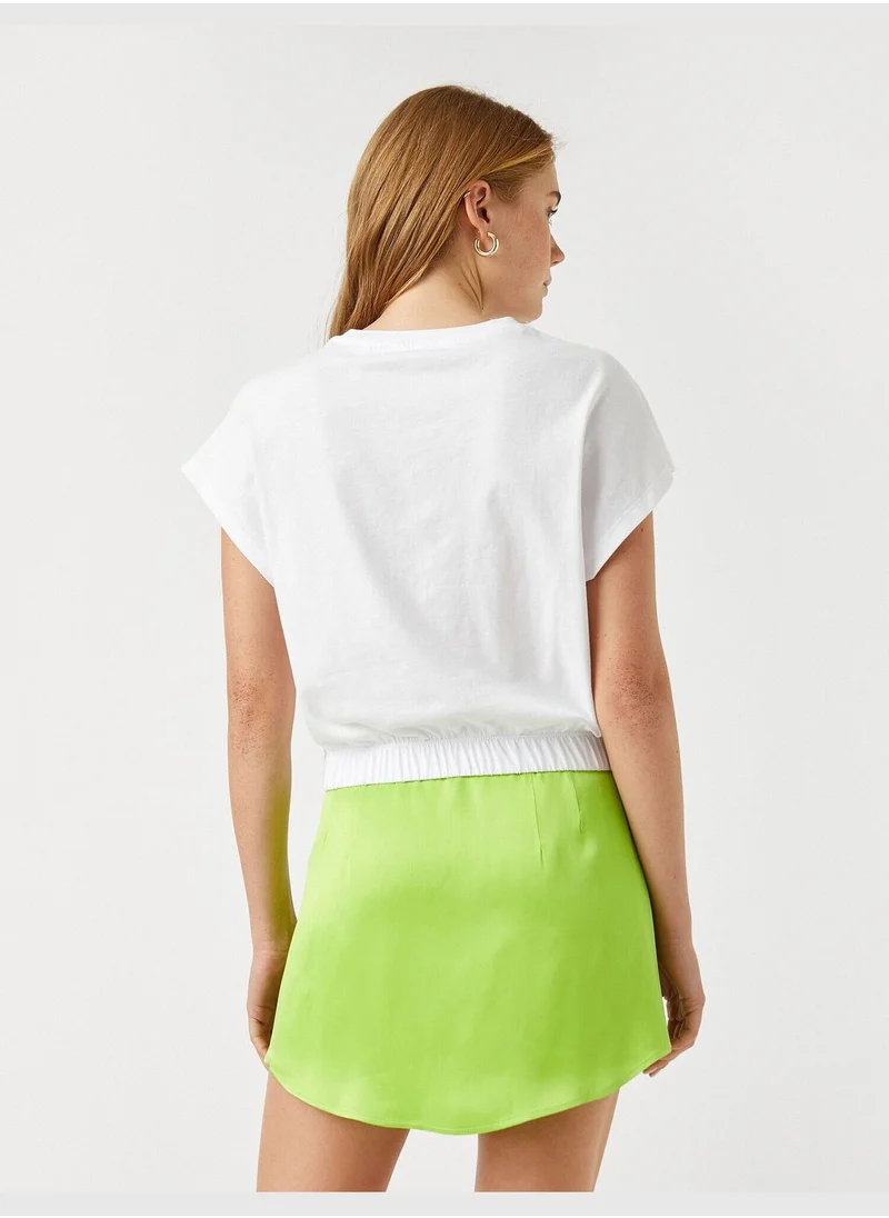 كوتون Elastic Waist Cotton Crop Basic T-Shirt