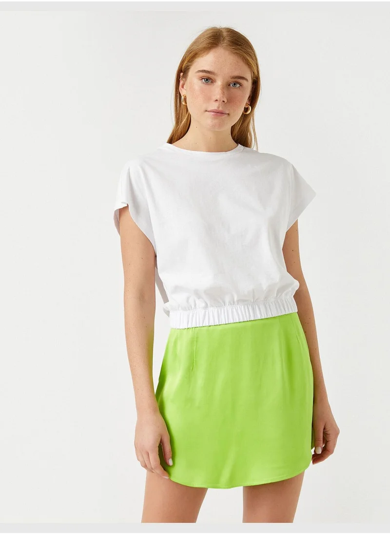كوتون Elastic Waist Cotton Crop Basic T-Shirt