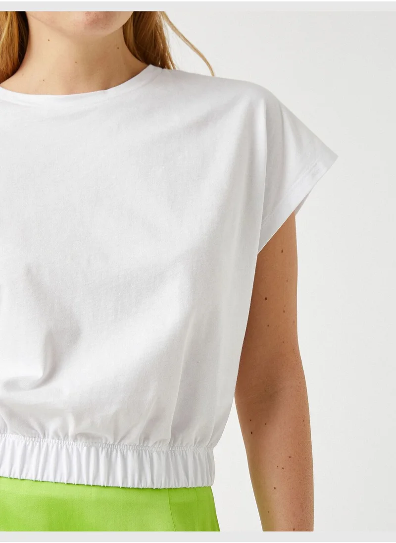 كوتون Elastic Waist Cotton Crop Basic T-Shirt