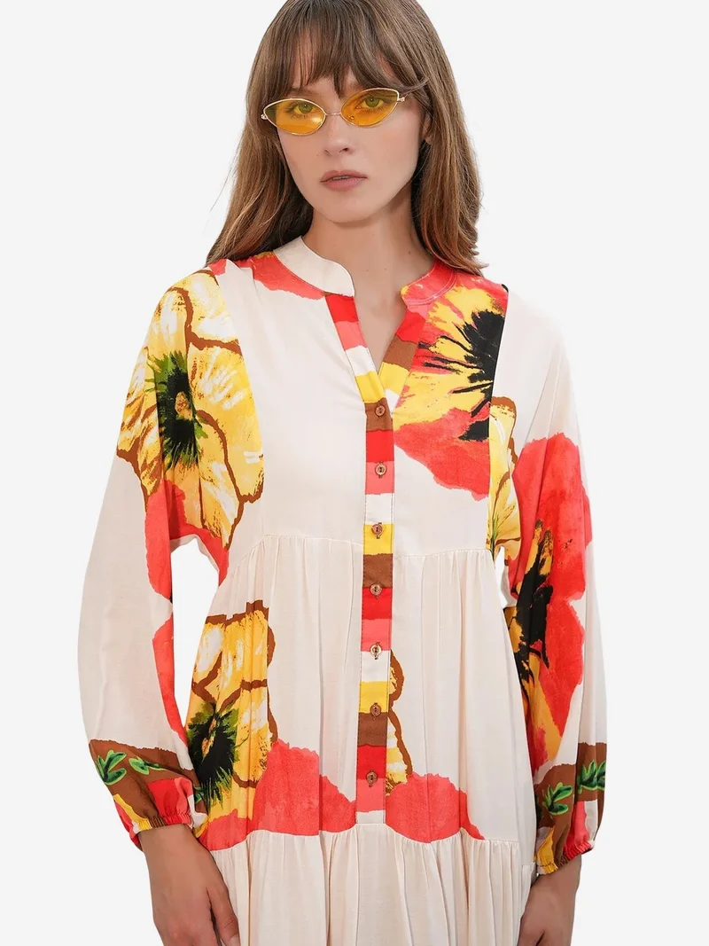 Big Dart Multicolor BDART Patterned V-Neck Maxi Dress for Women | Best Price UAE