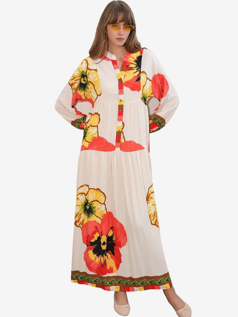 Big Dart Multicolor BDART Patterned V-Neck Maxi Dress for Women | Best Price UAE