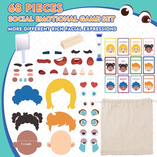 PP OPOUNT Social Emotional Learning Toy Funny Faces Games with 53 PCS Facial Expressions and 12 Emotional Flashcards Preschool Learning Activities Toy to Express Emotions for Kids - Image 5