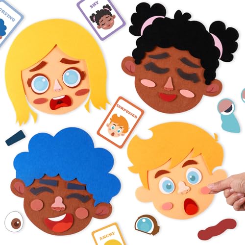 PP OPOUNT Social Emotional Learning Toy Funny Faces Games with 53 PCS Facial Expressions and 12 Emotional Flashcards Preschool Learning Activities Toy to Express Emotions for Kids - Image 1