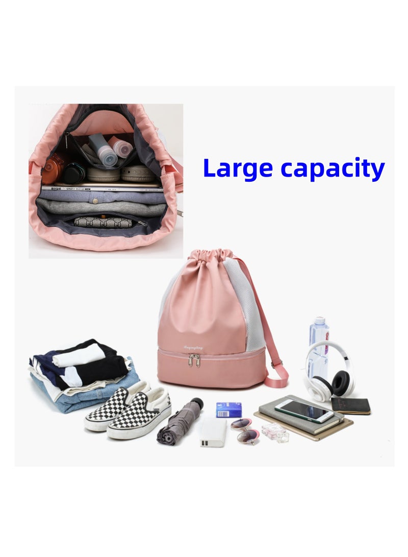 NOVOLAN Drawstring Backpack Drawstring Bag Sports Gym Bag, Swimming Bag Women Dry & Wet Separation Waterproof Fitness Bag Men Storage Bag Backpack Beach Backpack Travel Portable Equipment (blue)  - Image 4
