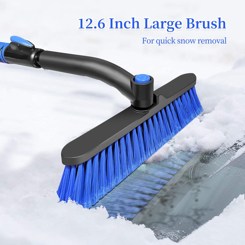 HEEYA 51 Inch Snow Brush for Trucks, Extendable Long Handle Ice Scraper with Brush with Foam Grip, SUV Heavy Duty Snow Brush with Ice Scraper for Car Auto Jeep RV Vehicle Windshield Window - Blue - Image 3
