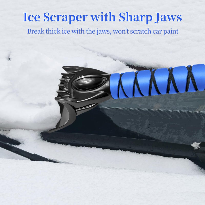 HEEYA 51 Inch Snow Brush for Trucks, Extendable Long Handle Ice Scraper with Brush with Foam Grip, SUV Heavy Duty Snow Brush with Ice Scraper for Car Auto Jeep RV Vehicle Windshield Window - Blue - Image 5