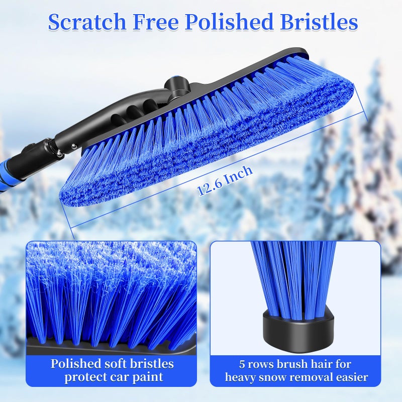 HEEYA 51 Inch Snow Brush for Trucks, Extendable Long Handle Ice Scraper with Brush with Foam Grip, SUV Heavy Duty Snow Brush with Ice Scraper for Car Auto Jeep RV Vehicle Windshield Window - Blue - Image 4