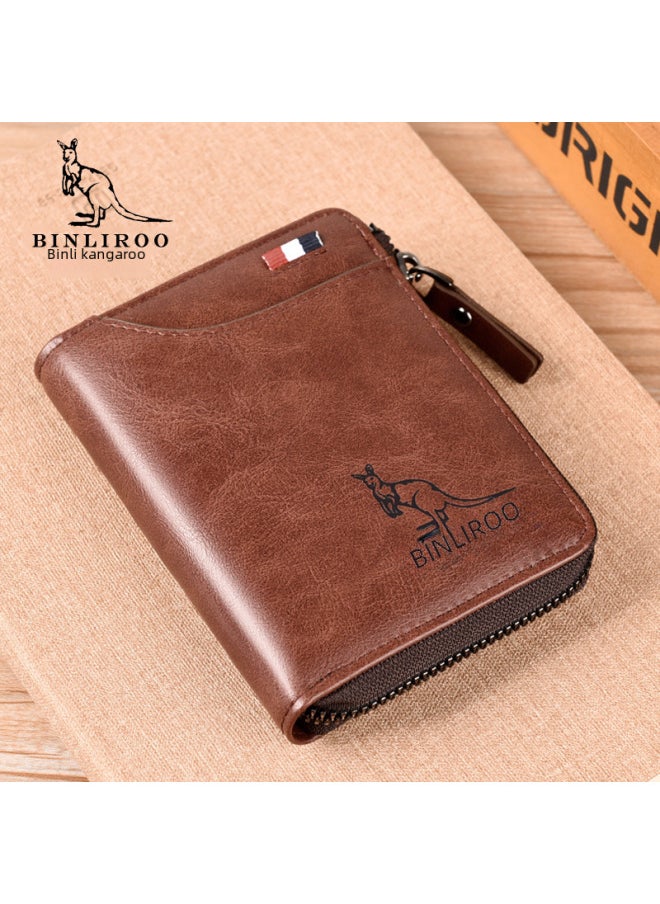 Generic - Benli Kangaroo 2003 Coin Purse Multi-card Slot Card Holder Anti-theft Brush Wallet Leather Material Cpact Size-Color:2002 Brown - Image 1