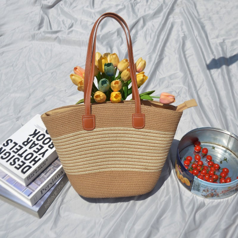 23 New Style Pure Hand-Woven Underarm Bag Temperament Large Capacity Women'S Bag Vegetable Basket Style Straw Woven Bag - Image 2