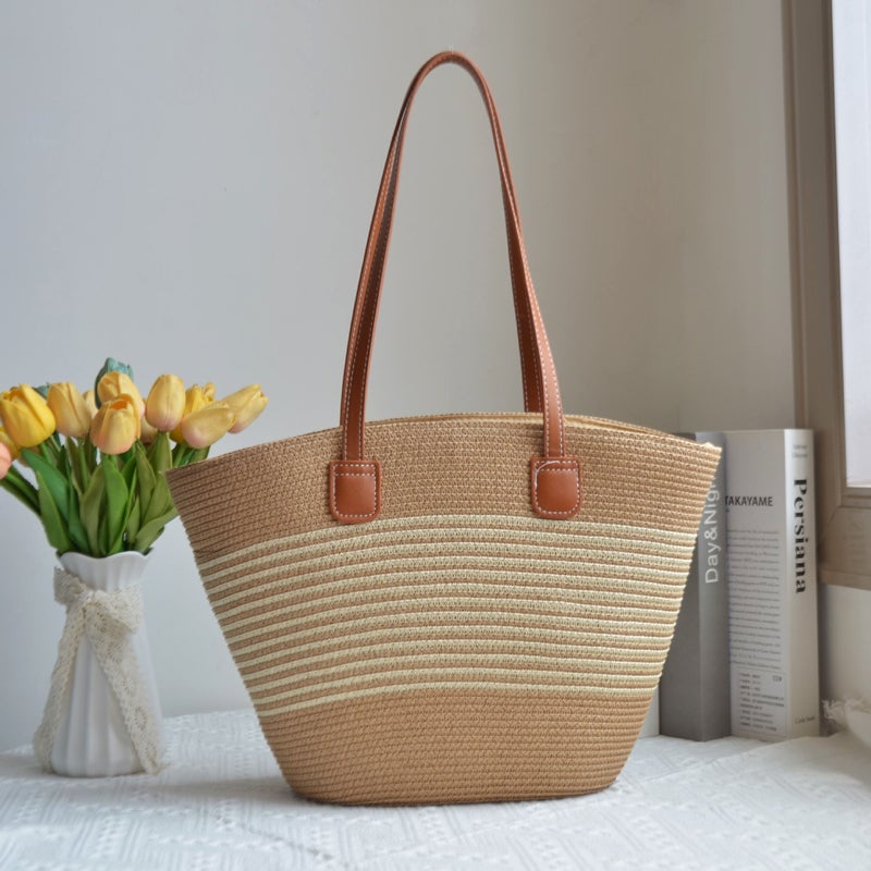23 New Style Pure Hand-Woven Underarm Bag Temperament Large Capacity Women'S Bag Vegetable Basket Style Straw Woven Bag - Image 4