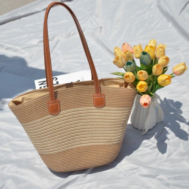23 New Style Pure Hand-Woven Underarm Bag Temperament Large Capacity Women'S Bag Vegetable Basket Style Straw Woven Bag - Image 3