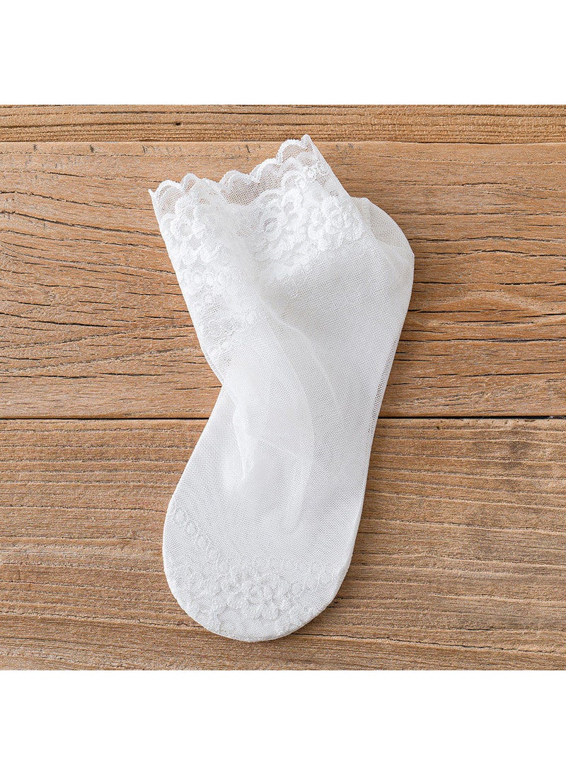 Generic - Spring Autumn Thin Cotton Mid-calf Socks Lace Floral Edge Solid Color Versatile Womens Midshort Socks Japanese Sweet Mesh Pink - Image 1