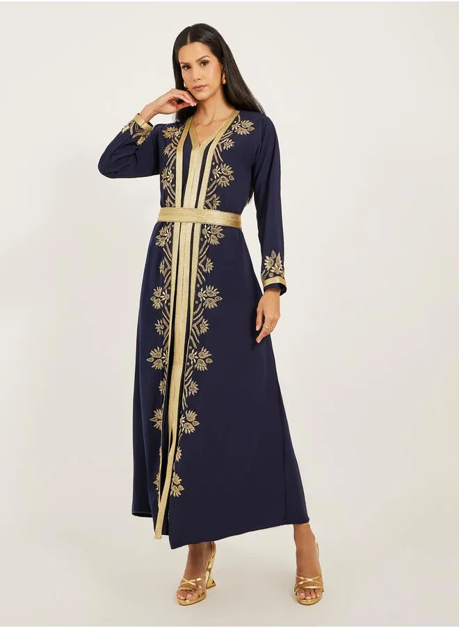 مكسيم كريشن Embroidered V-Neck Belted A-Line Jalabyia