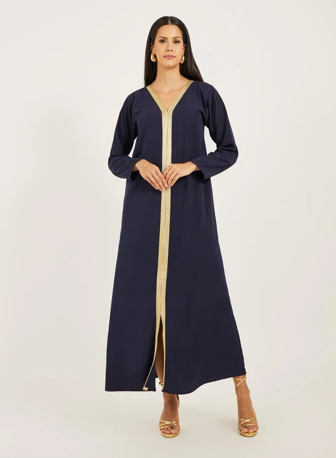 Styli Styli Embroidered V-Neck Belted A-Line Jalabyia