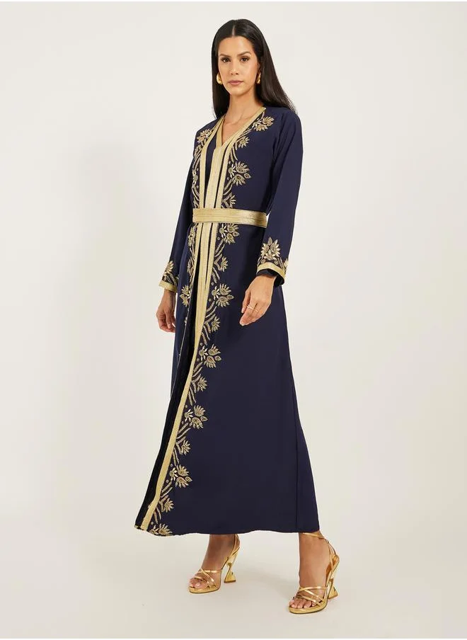 مكسيم كريشن Embroidered V-Neck Belted A-Line Jalabyia