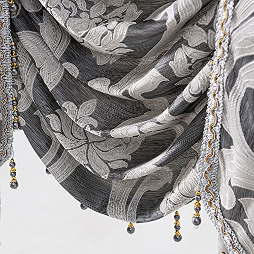 NAPEARL Grey Valances for Windows, Jacquard Swag Curtains for Living Room, Damask Waterfall Curtains Valance and Swags for Bedroom, Kitchen (1 Panel, 61-Inch Wide) - Image 5